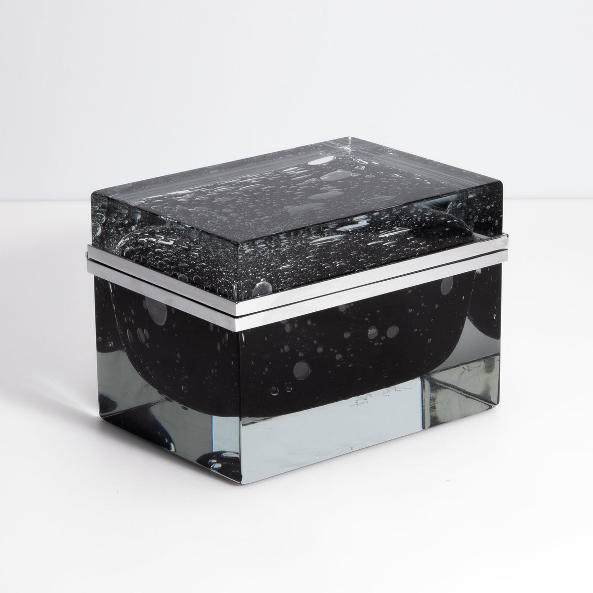 Murano Box with Bubbles and Chrome Fittings in Onyx Black