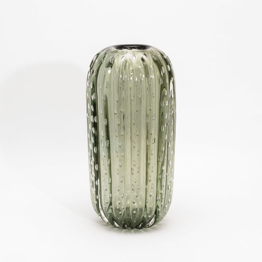 Murano Cactus Vase in Fern Green with Bubbles