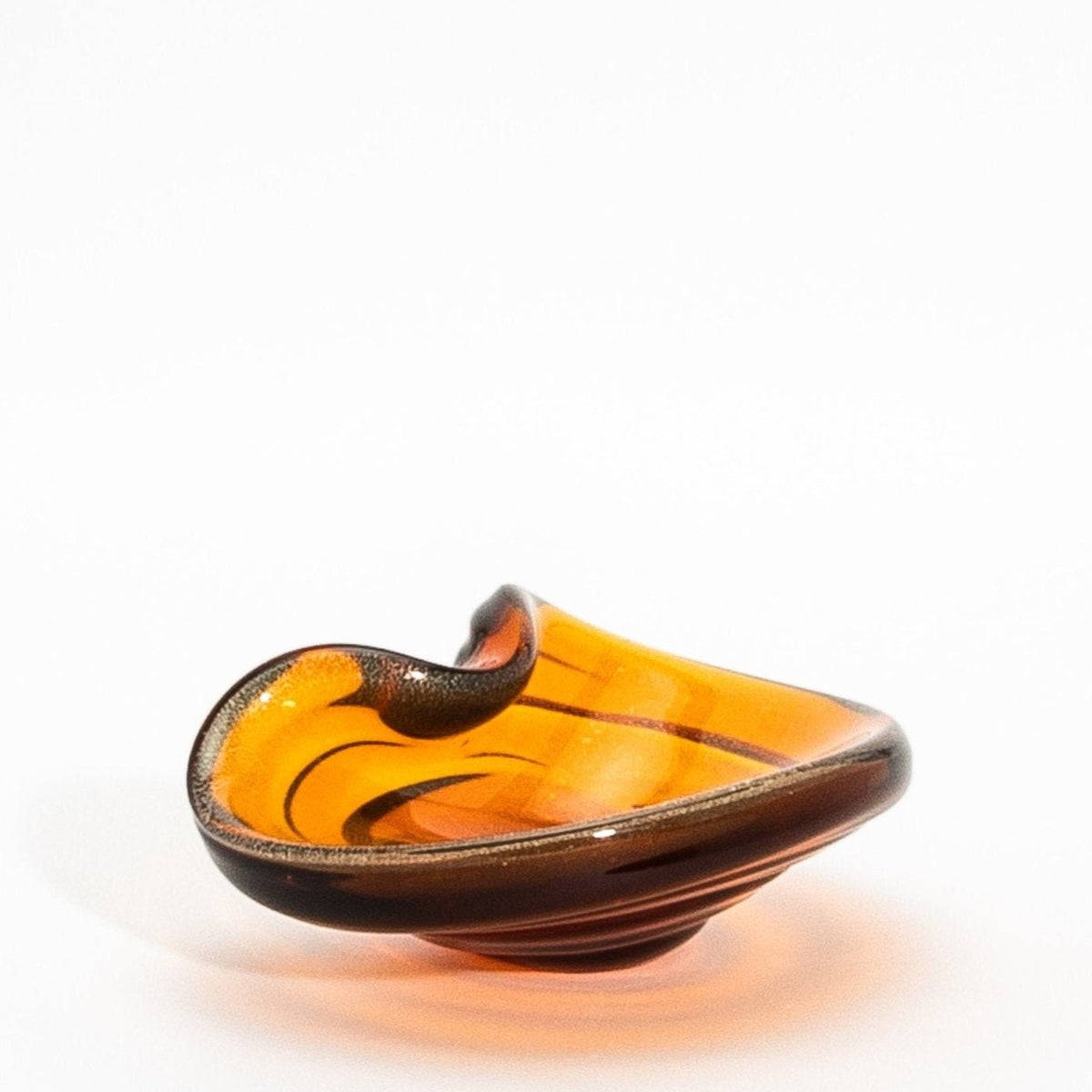 Murano Dish in Amber with 24-Karat Gold Flecks and Curved Detailing