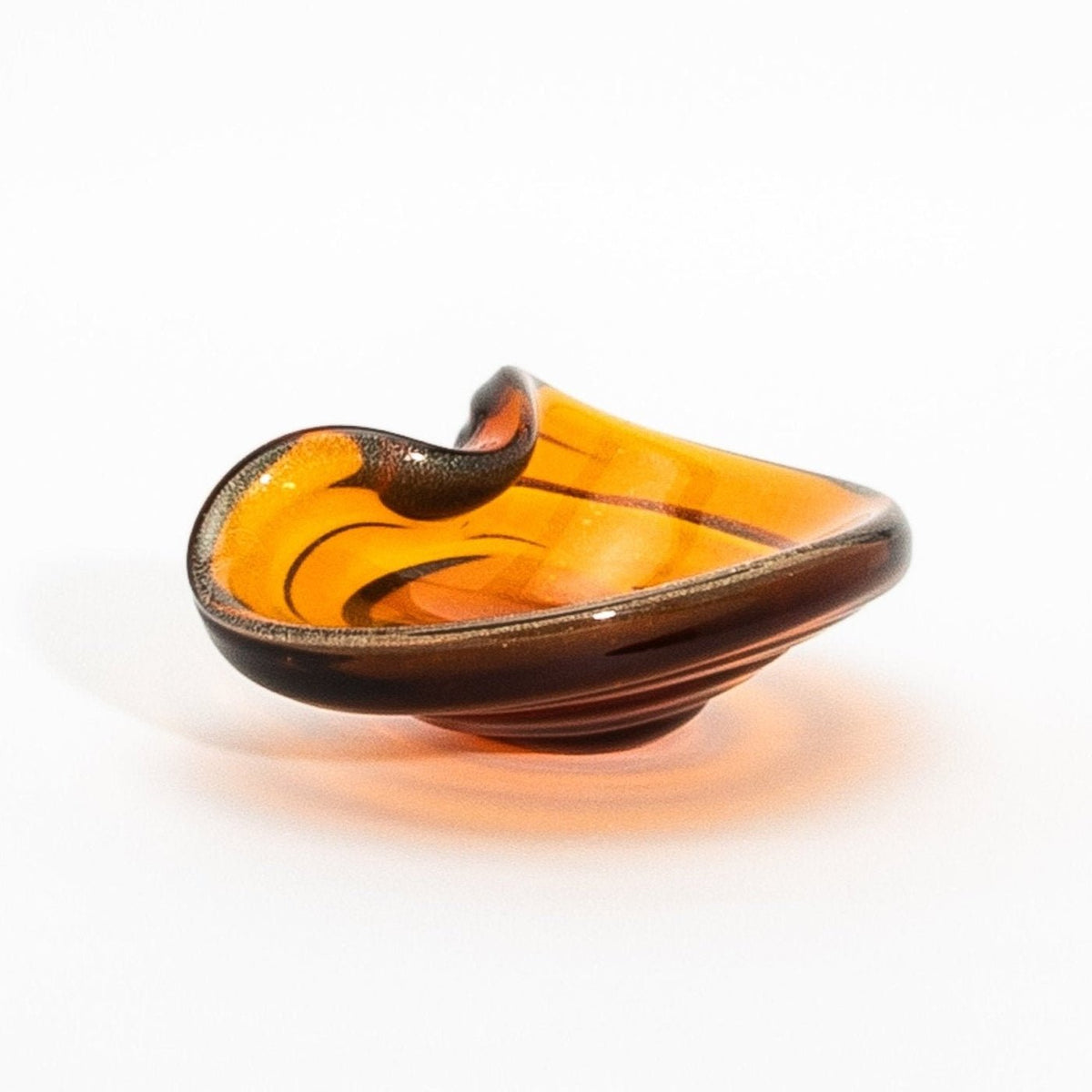 Murano Dish in Amber with 24-Karat Gold Flecks and Curved Detailing