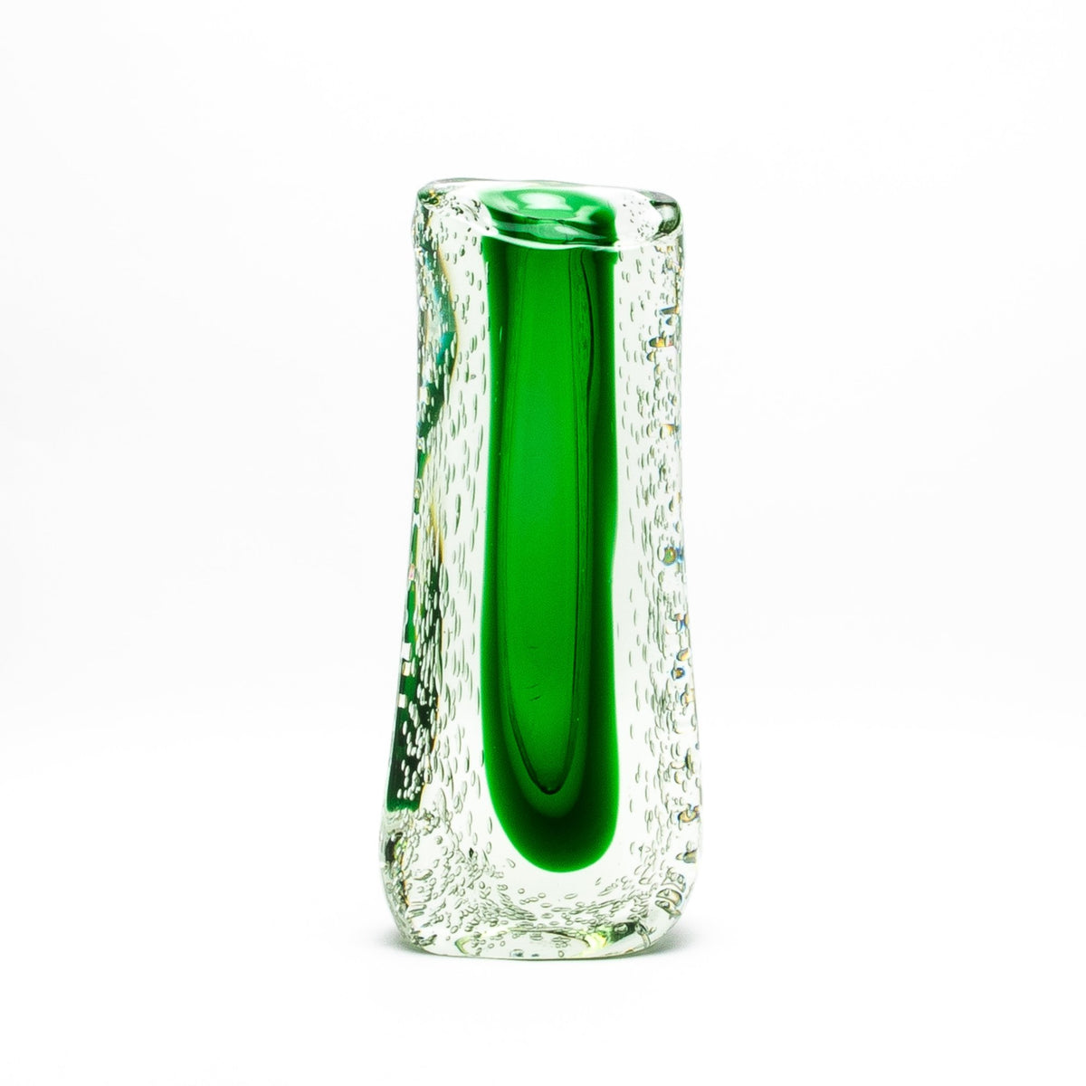 Murano Fluid Vase in Clear with Emerald Green and Bubble Details