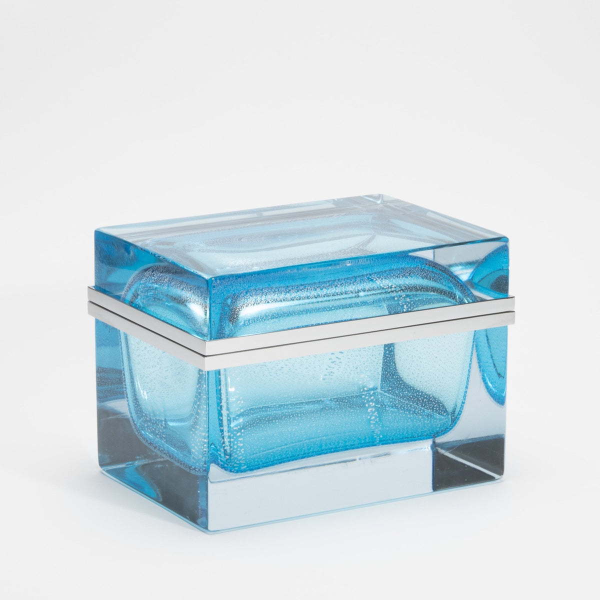 Murano Giant Box in Aqua Blue with Silver Flecks and Chrome Fittings