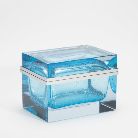 Murano Giant Box in Aqua Blue with Silver Flecks and Chrome Fittings