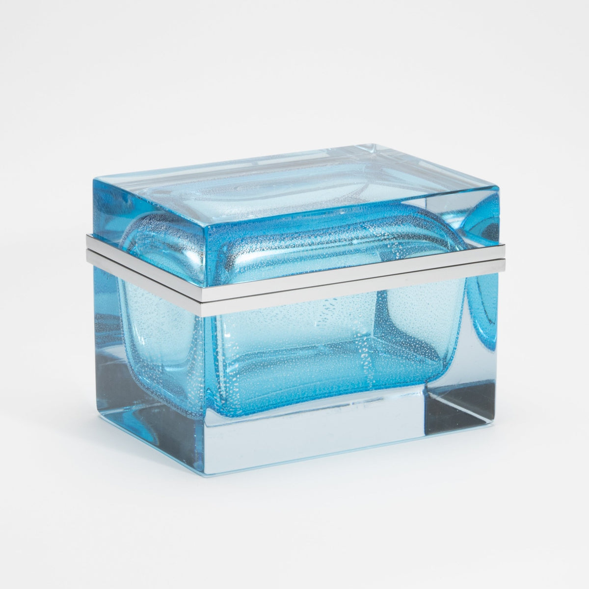 Murano Giant Box in Aqua Blue with Silver Flecks and Chrome Fittings