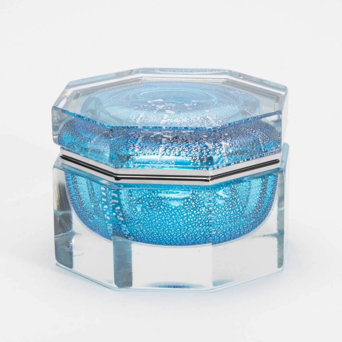 Murano Giant Box in Aqua Blue with Silver Flecks and Chrome Fittings
