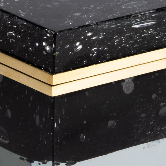 Murano Glass Box in Black with Bubbles and Brass Fittings