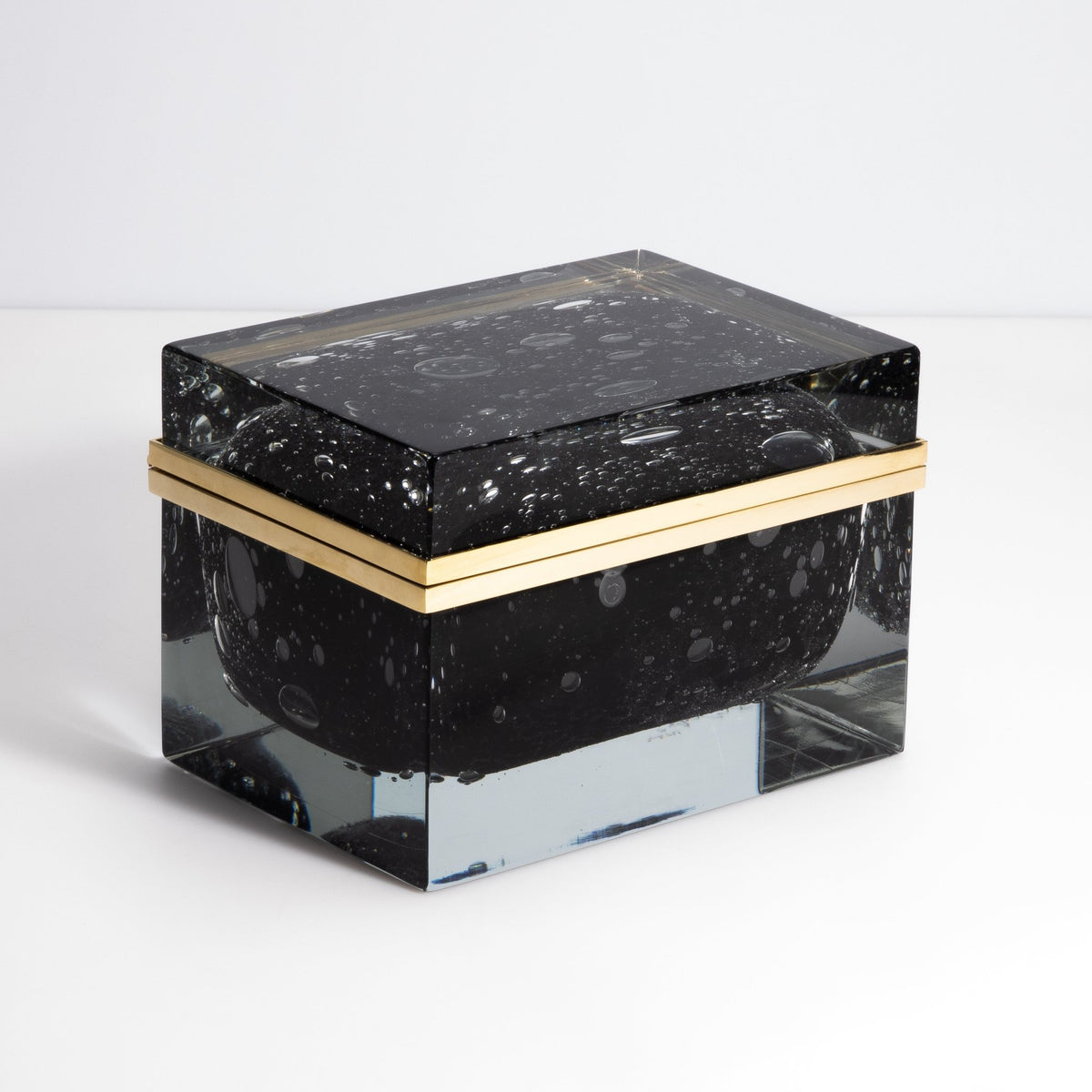 Murano Glass Box in Black with Bubbles and Brass Fittings