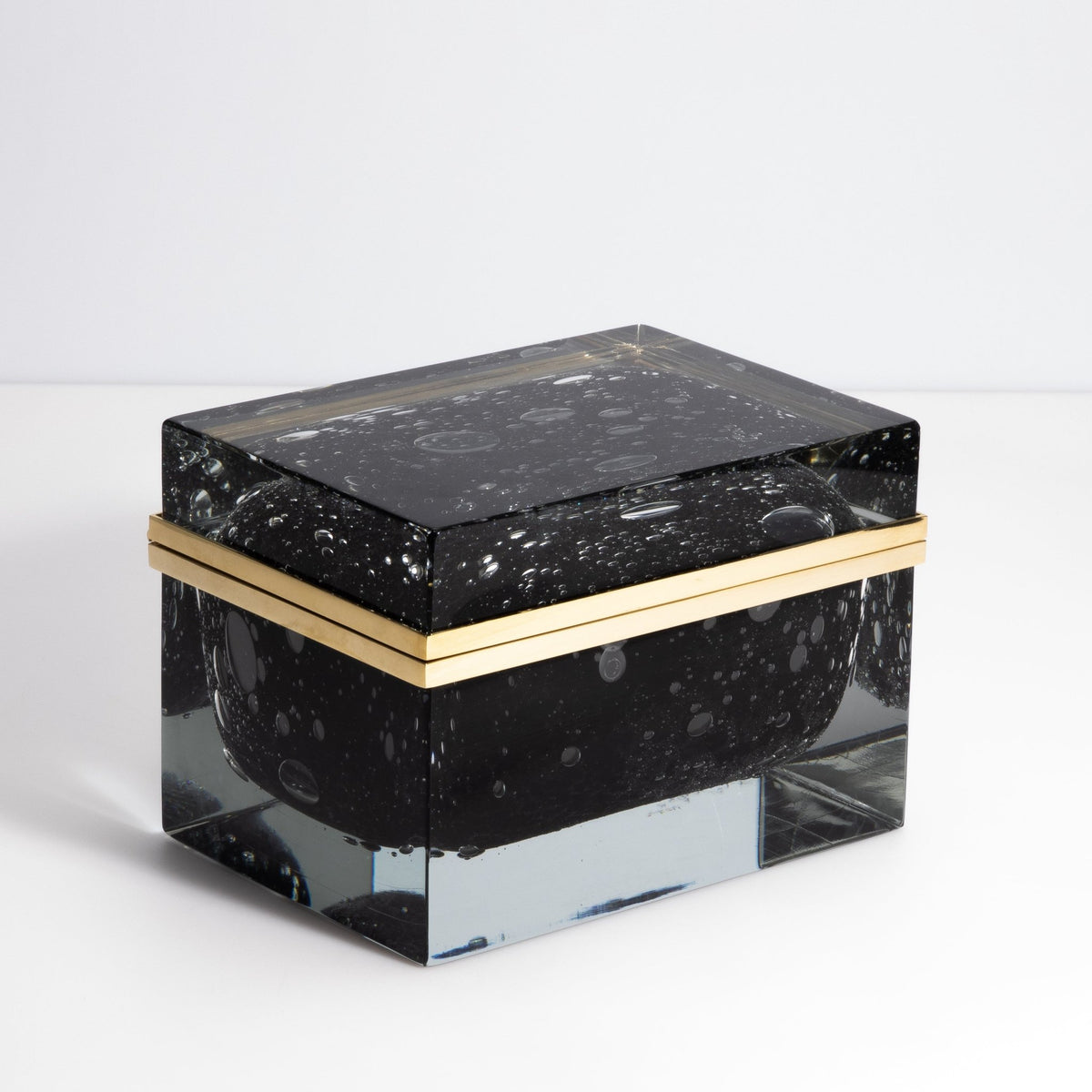 Murano Glass Box in Black with Bubbles and Brass Fittings