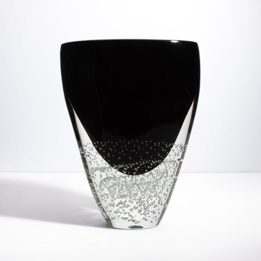Murano Massiccio Vase with Bubbles in Black Onyx and Clear