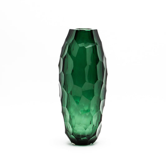 Murano Tall Faceted Vase in Emerald Green