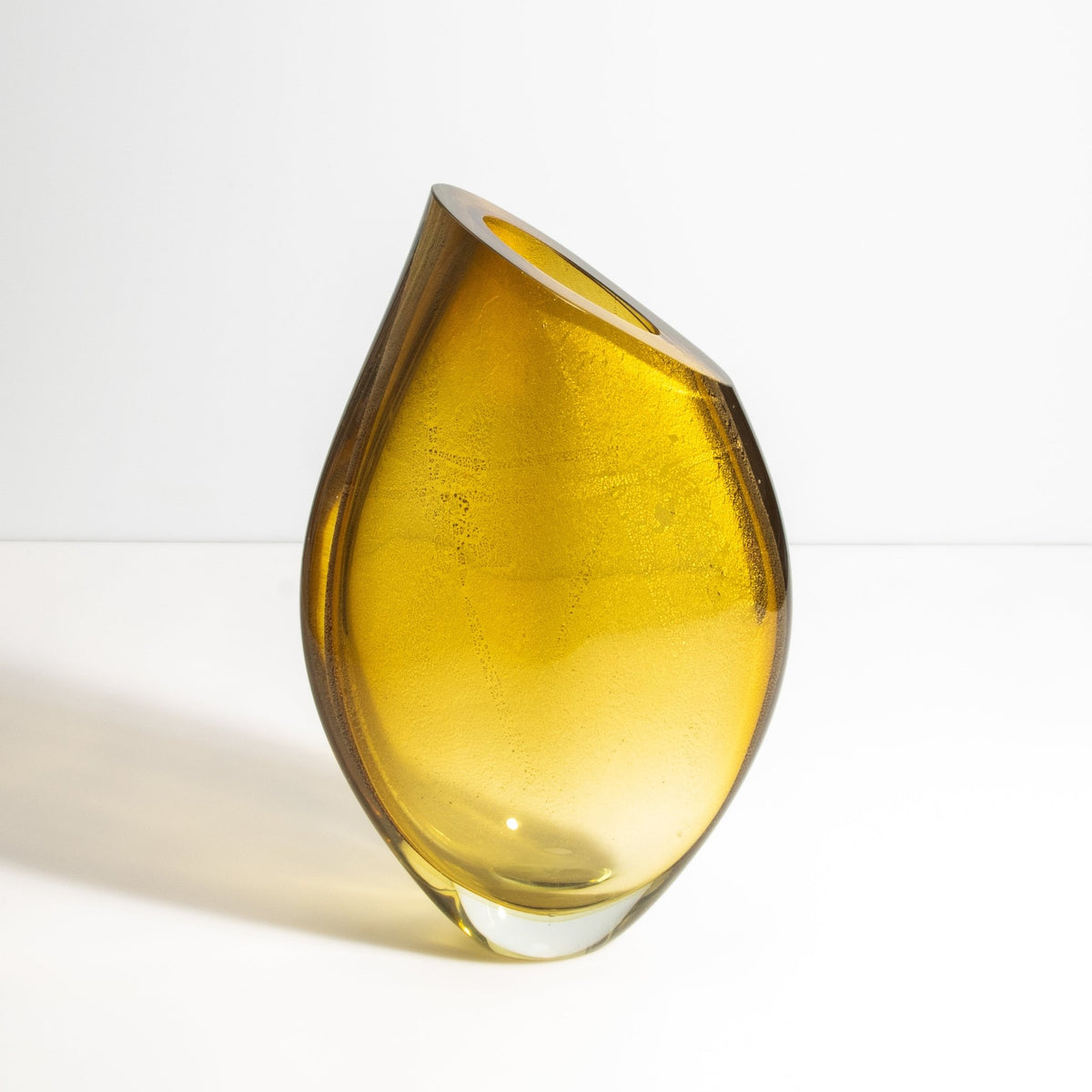 Murano Teardrop Vase in Amber with 24-Karat Gold Flecks