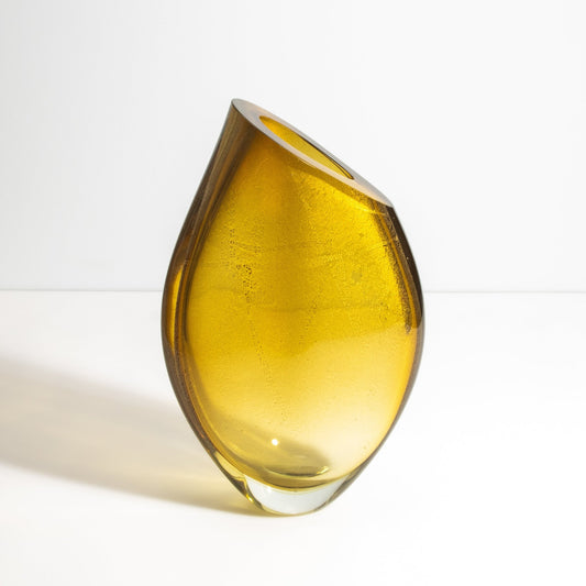 Murano Teardrop Vase in Amber with 24-Karat Gold Flecks
