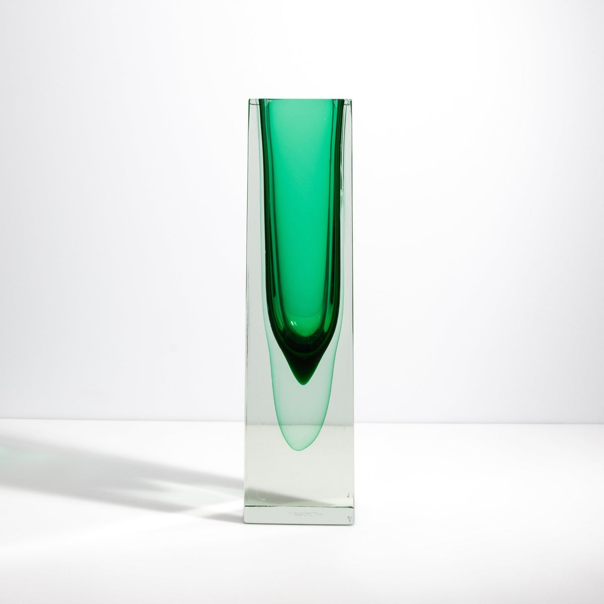 Murano Vase with Square Base in Emerald Green