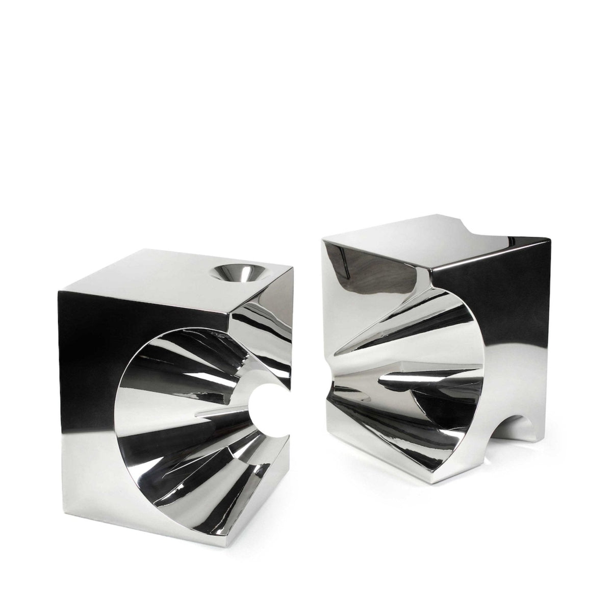 Pair of Side Tables in Polished Stainless Steel by Barberini & Gunnell