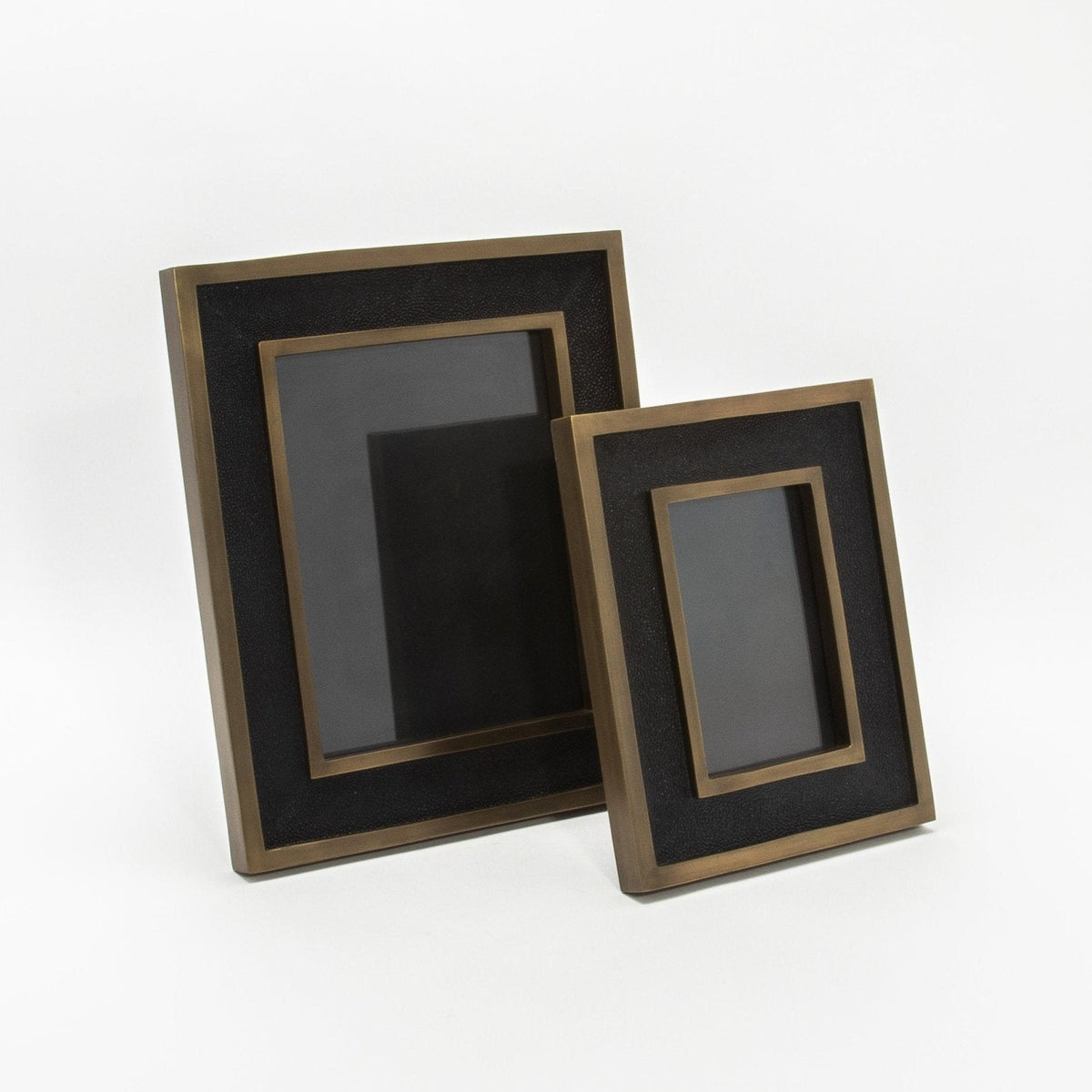 Picture Frame in Black Shagreen with Brass Details by KIFU Paris
