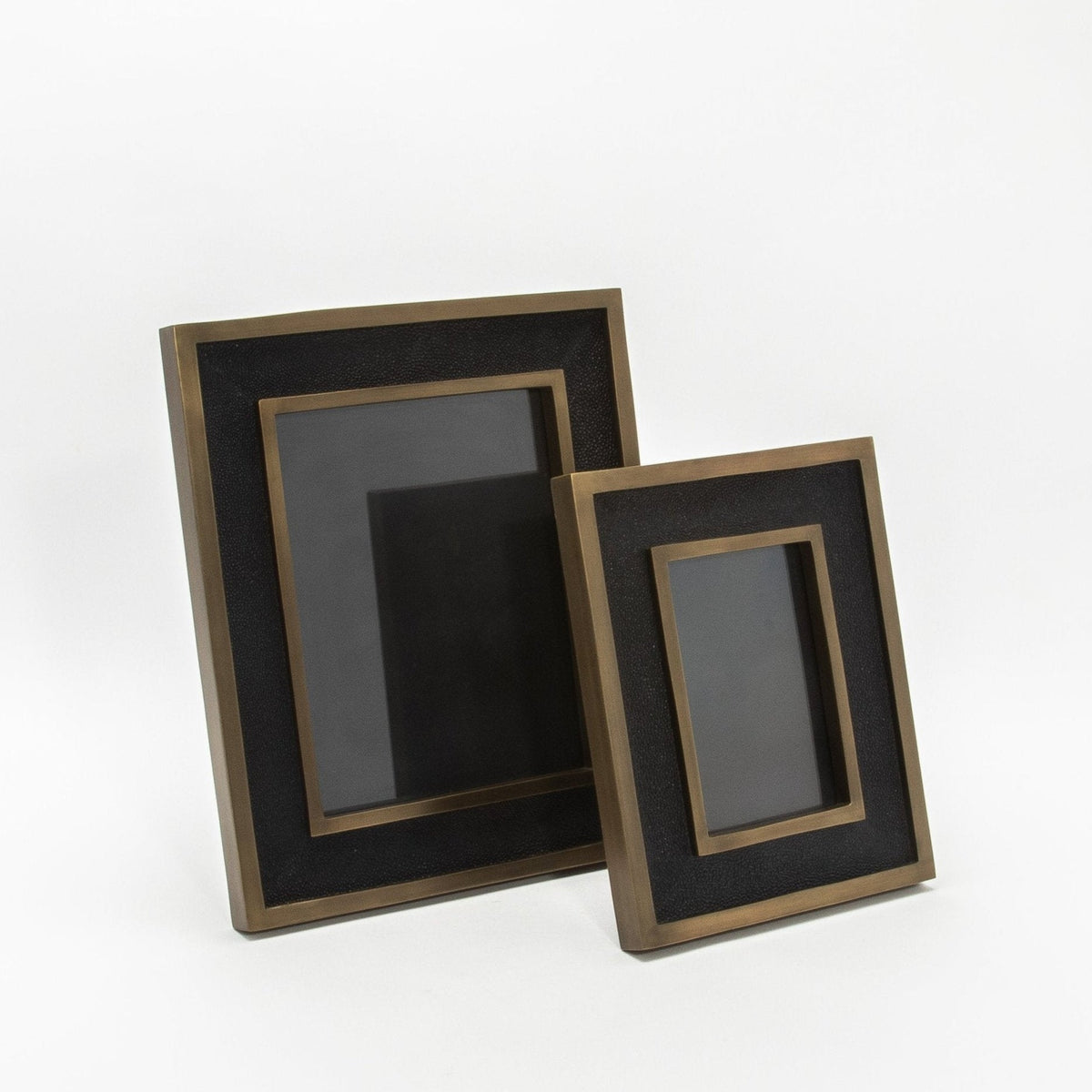 Picture Frame in Black Shagreen with Brass Details by KIFU Paris