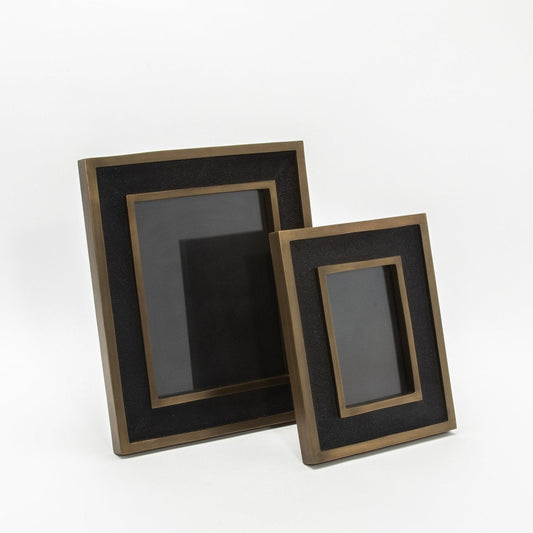 Picture Frame in Black Shagreen with Brass Details by KIFU Paris