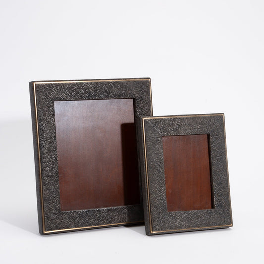 Picture Frame in Coal Black Shagreen with Brass Indentation by R&Y Augousti