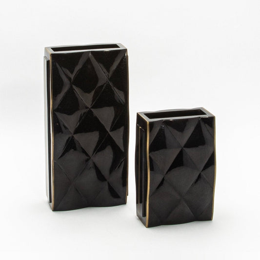 Quilted Vase in Black Shell with Brass by KIFU Paris