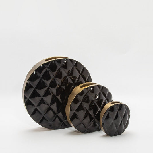 Quilted Vase in Black Shell with Brass by KIFU Paris