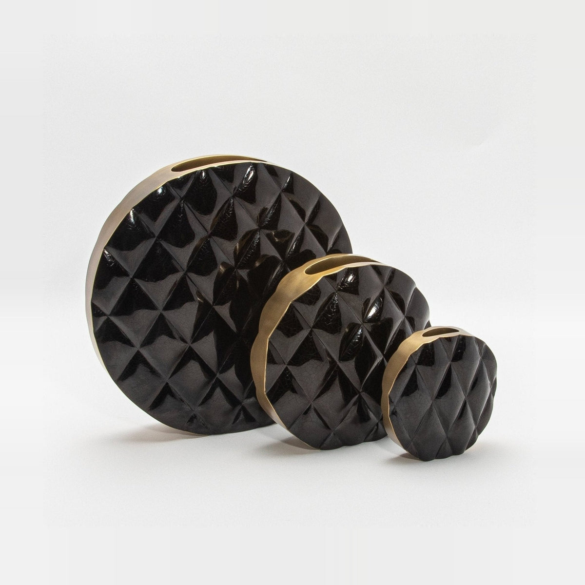 Quilted Vase in Black Shell with Brass by KIFU Paris