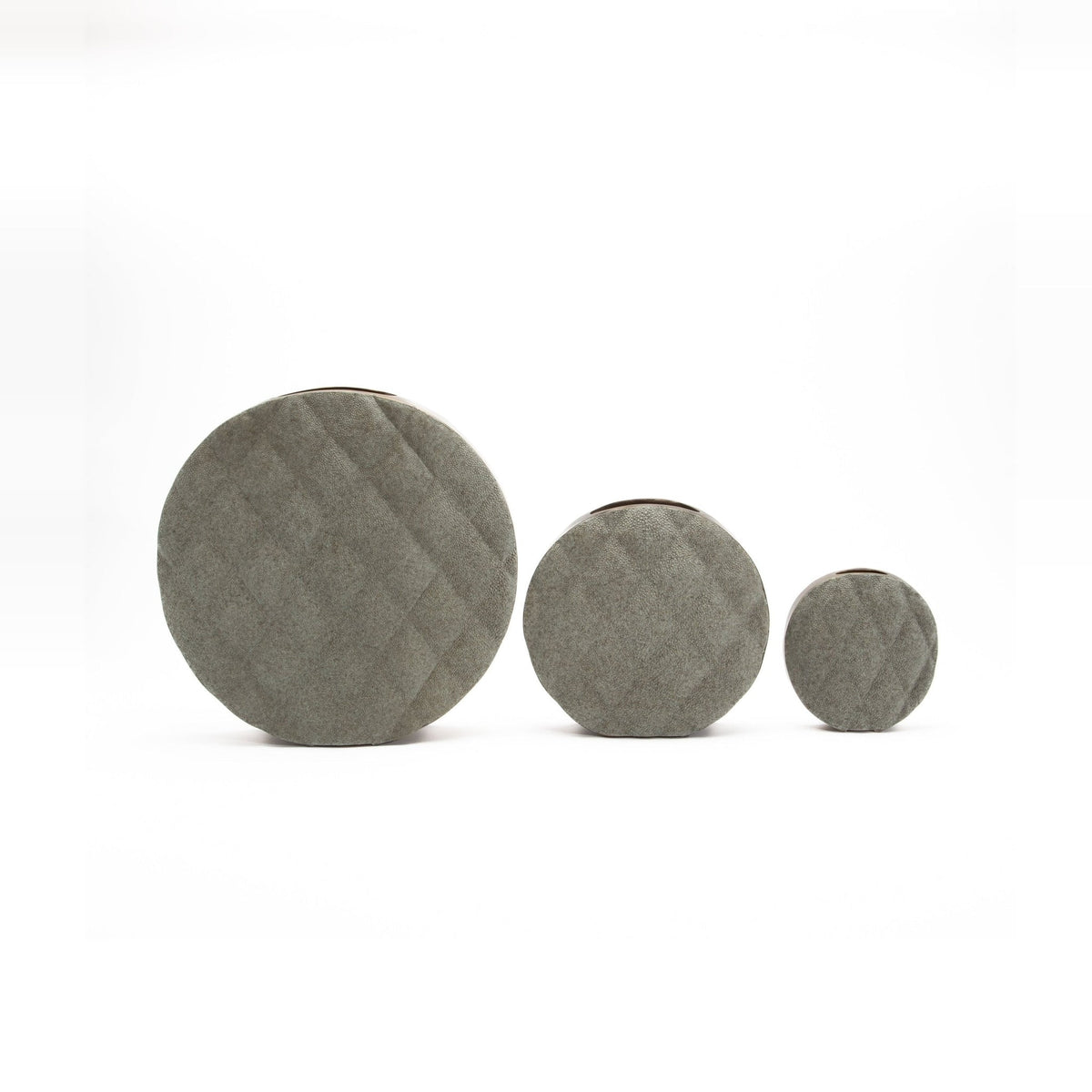 Quilted Vase in Grey Shagreen with Brass Details by KIFU Paris