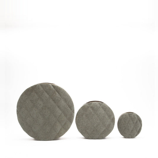 Quilted Vase in Grey Shagreen with Brass Details by KIFU Paris