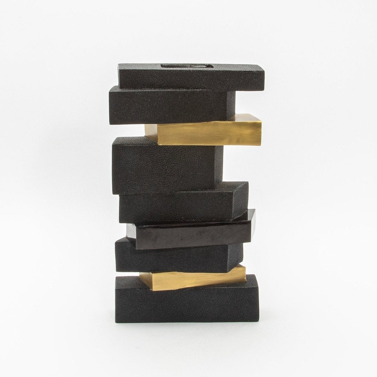 Sculptural Vase in Black Shagreen, Shell, and Brass by KIFU Paris
