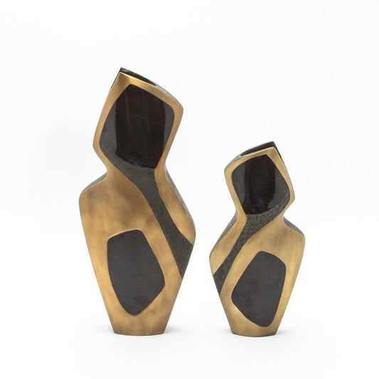 Sculptural Vase in Black Shagreen, Shell, and Brass by R&Y Augousti