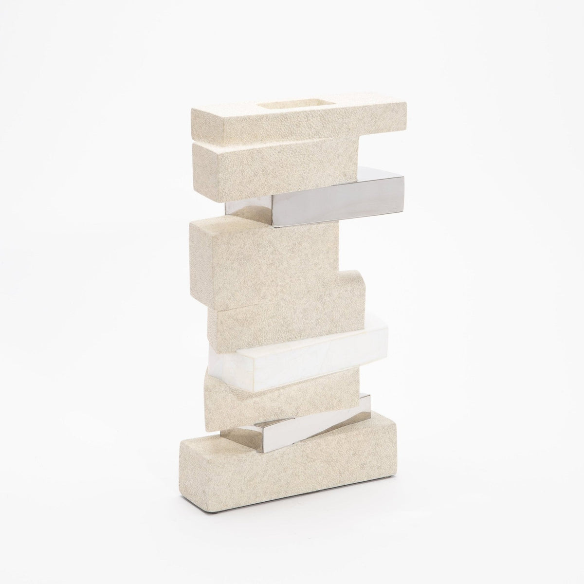 Sculptural Vase in Cream Shagreen, Shell, and Stainless Steel by KIFU Paris