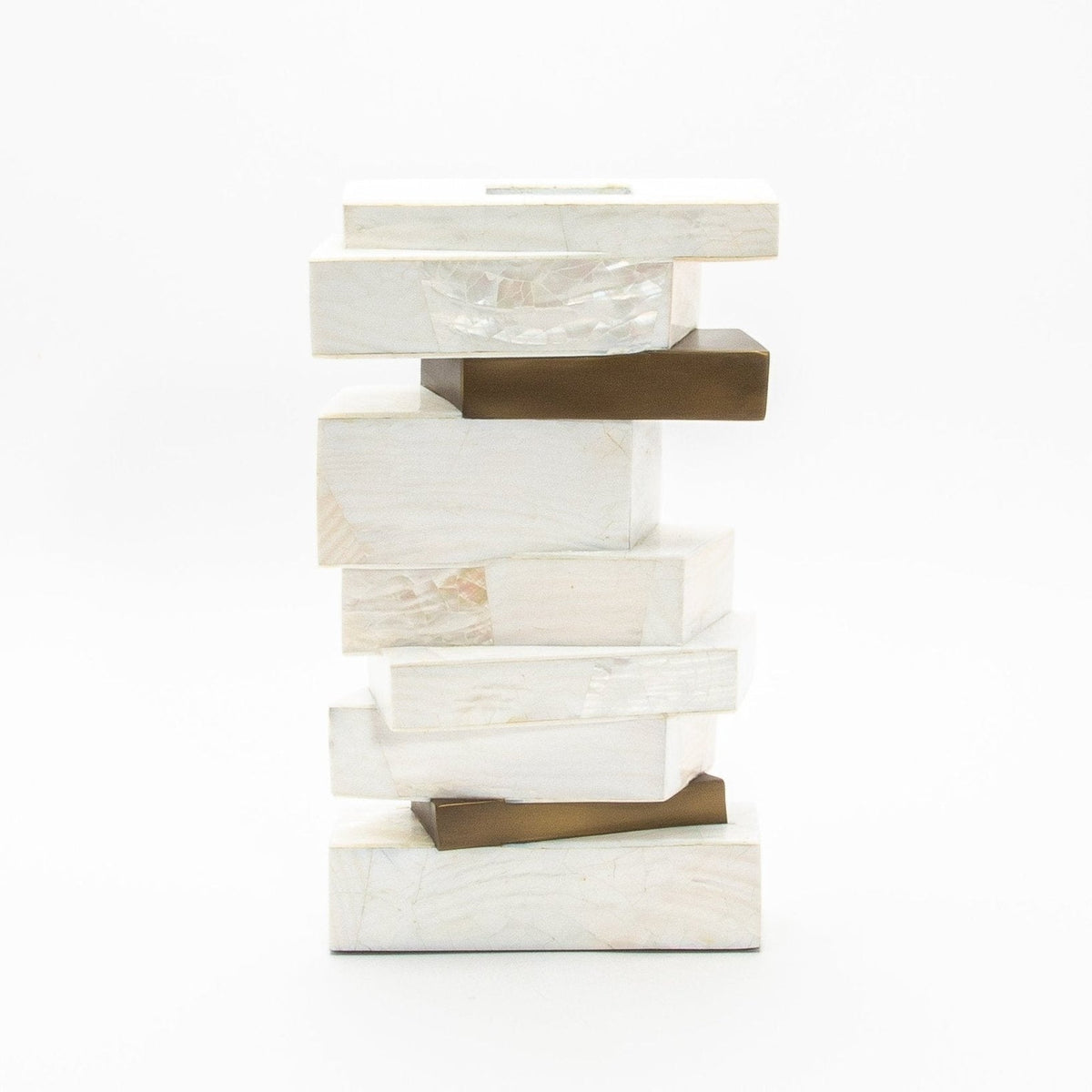 Sculptural Vase in White Shagreen, Mother of Pearl, and Brass by Kifu Paris