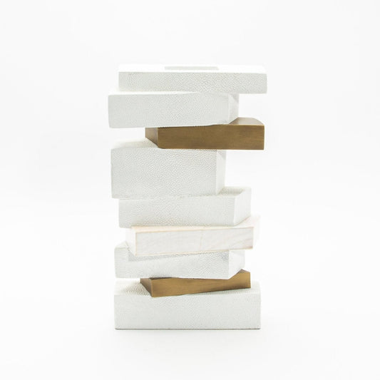 Sculptural Vase in White Shagreen, Shell, and Brass by KIFU Paris