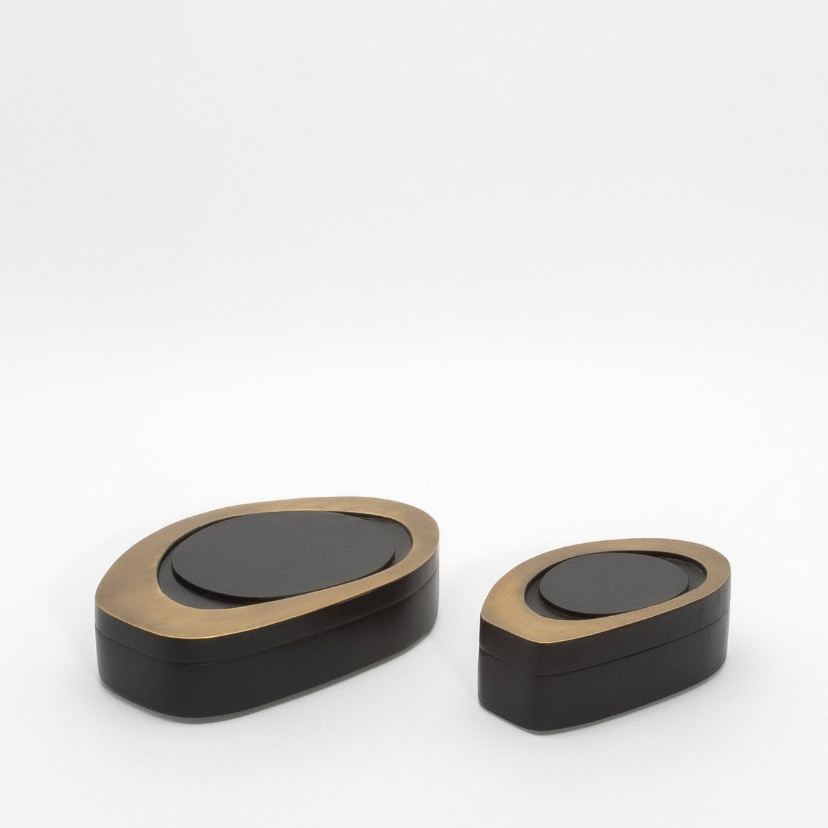 Set of 2 Boxes in Black Oak with Bronze Patina Brass by R&Y Augousti