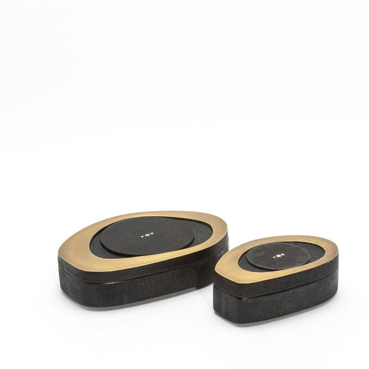 Set of 2 Boxes in Black Shagreen with Bronze Patina Brass by R&Y Augousti