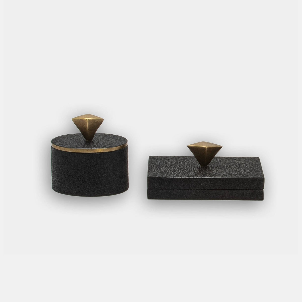 Set of 2 Boxes in Black Shagreen with Bronze Patina Brass Knob by Kifu Paris