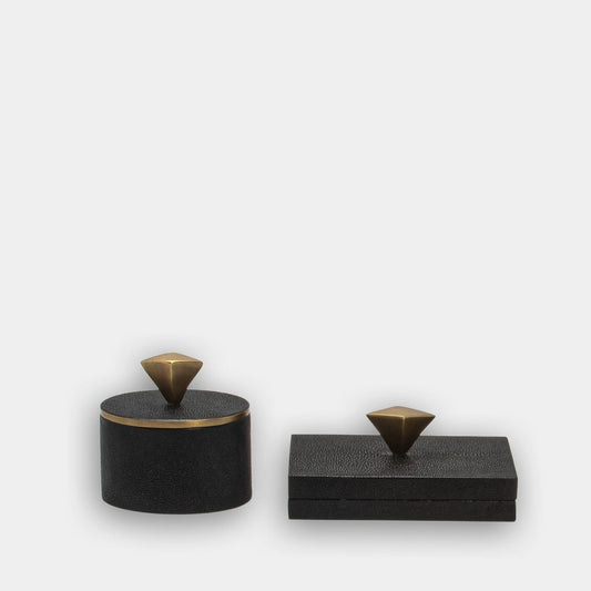 Set of 2 Boxes in Black Shagreen with Bronze Patina Brass Knob by Kifu Paris