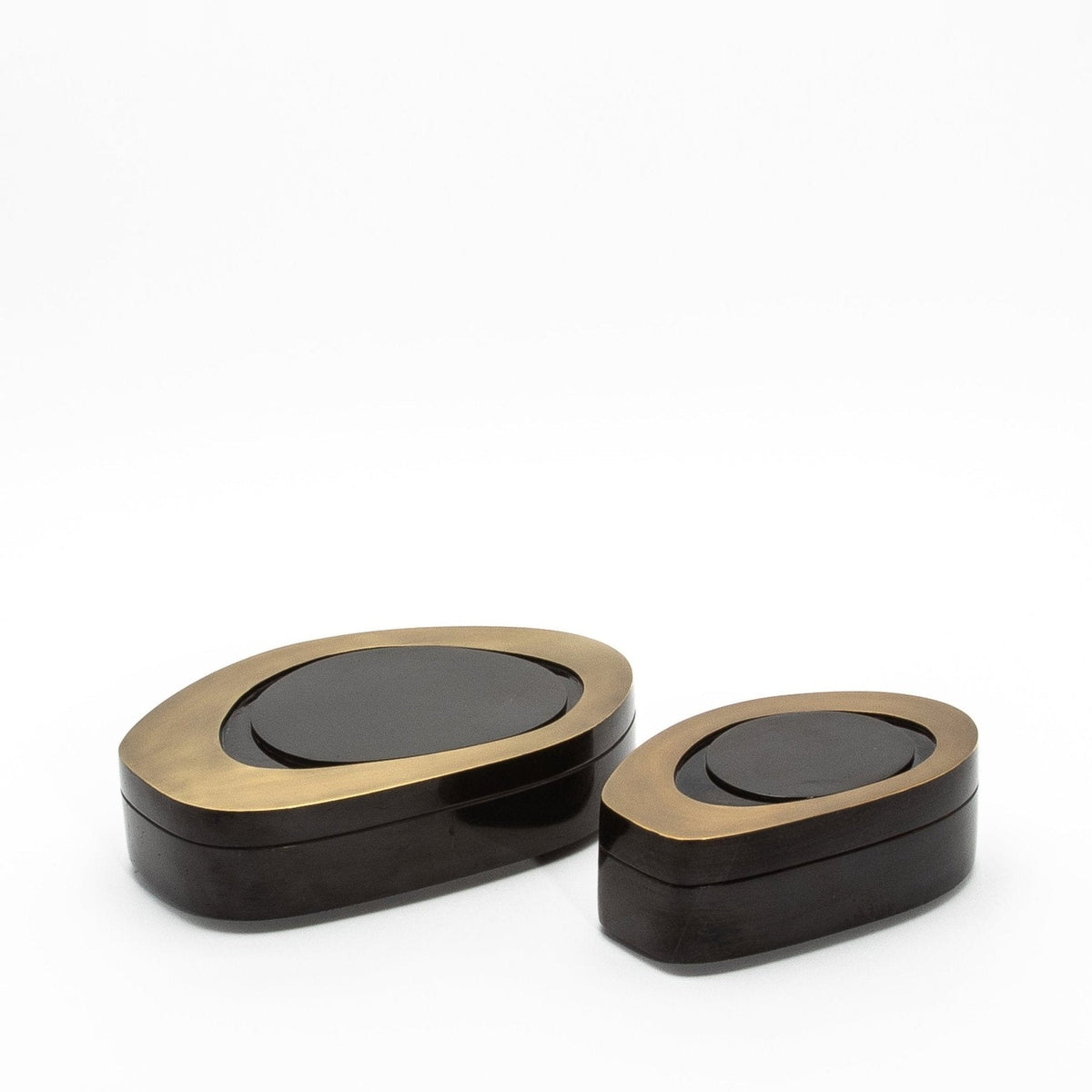 Set of 2 Boxes in Black Shell with Bronze Patina Brass by R&Y Augousti