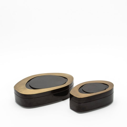 Set of 2 Boxes in Black Shell with Bronze Patina Brass by R&Y Augousti