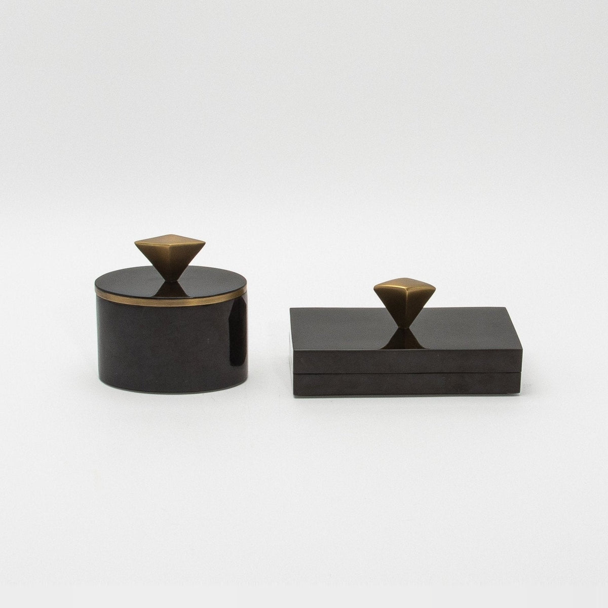 Set of 2 Boxes in Black Shell with Bronze Patina Brass Knob by Kifu Paris