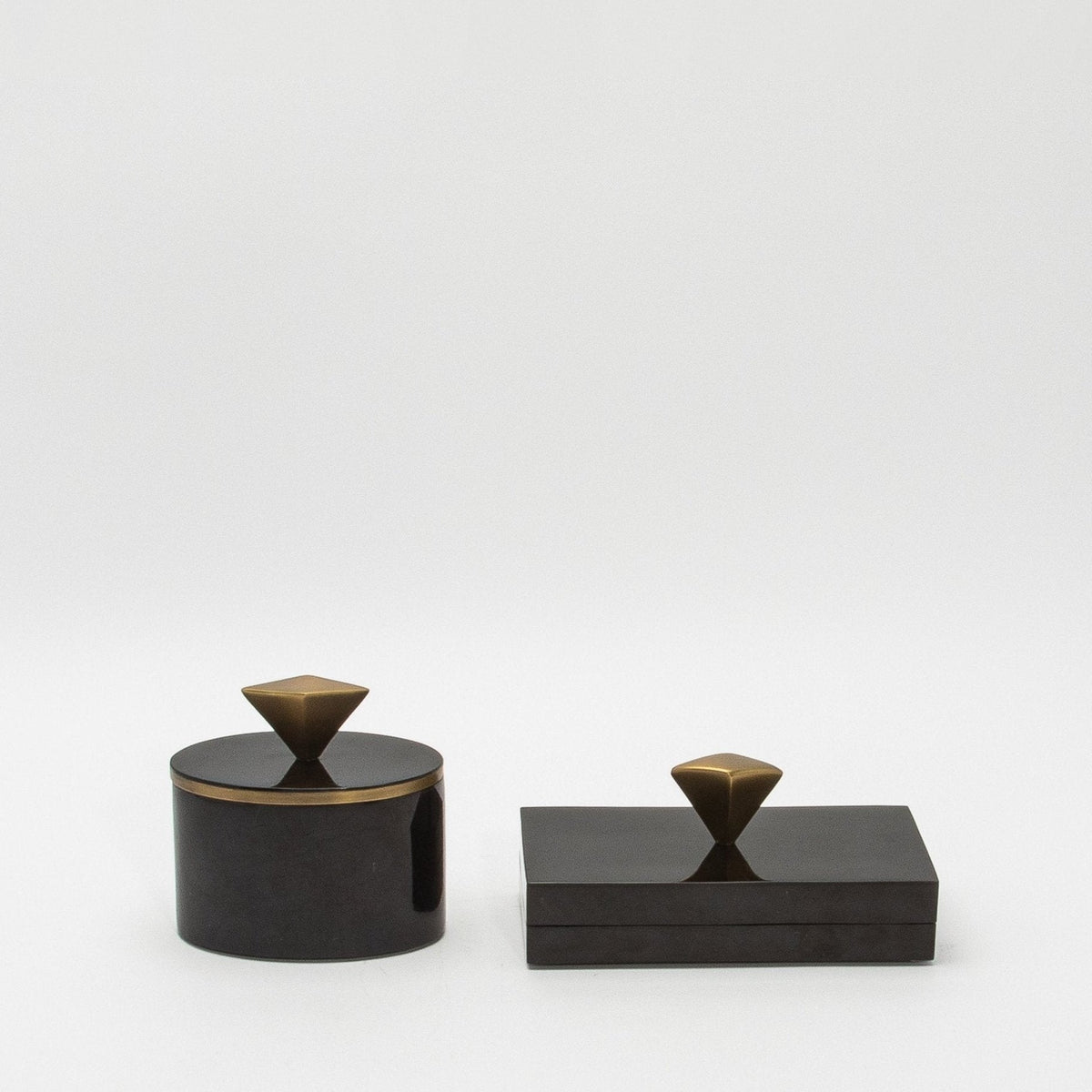 Set of 2 Boxes in Black Shell with Bronze Patina Brass Knob by Kifu Paris