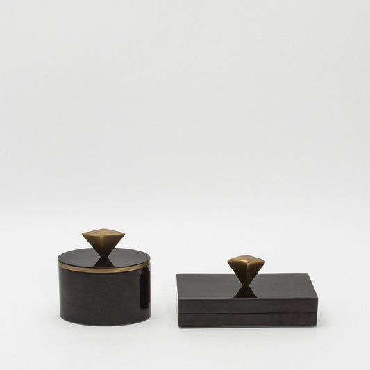 Set of 2 Boxes in Black Shell with Bronze Patina Brass Knob by Kifu Paris