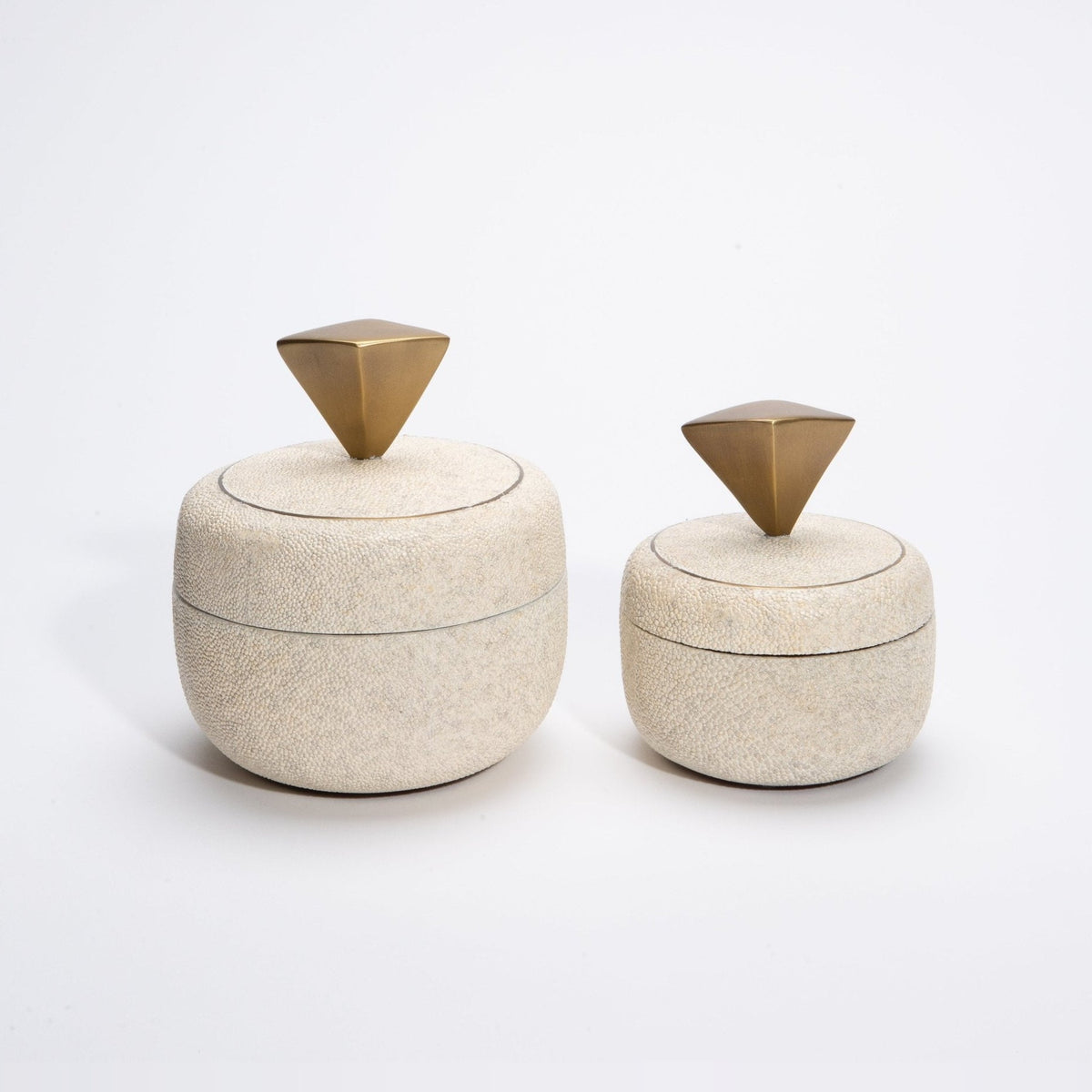 Set of 2 Boxes in Cream Shagreen with Bronze Patina Brass Details by Kifu Paris