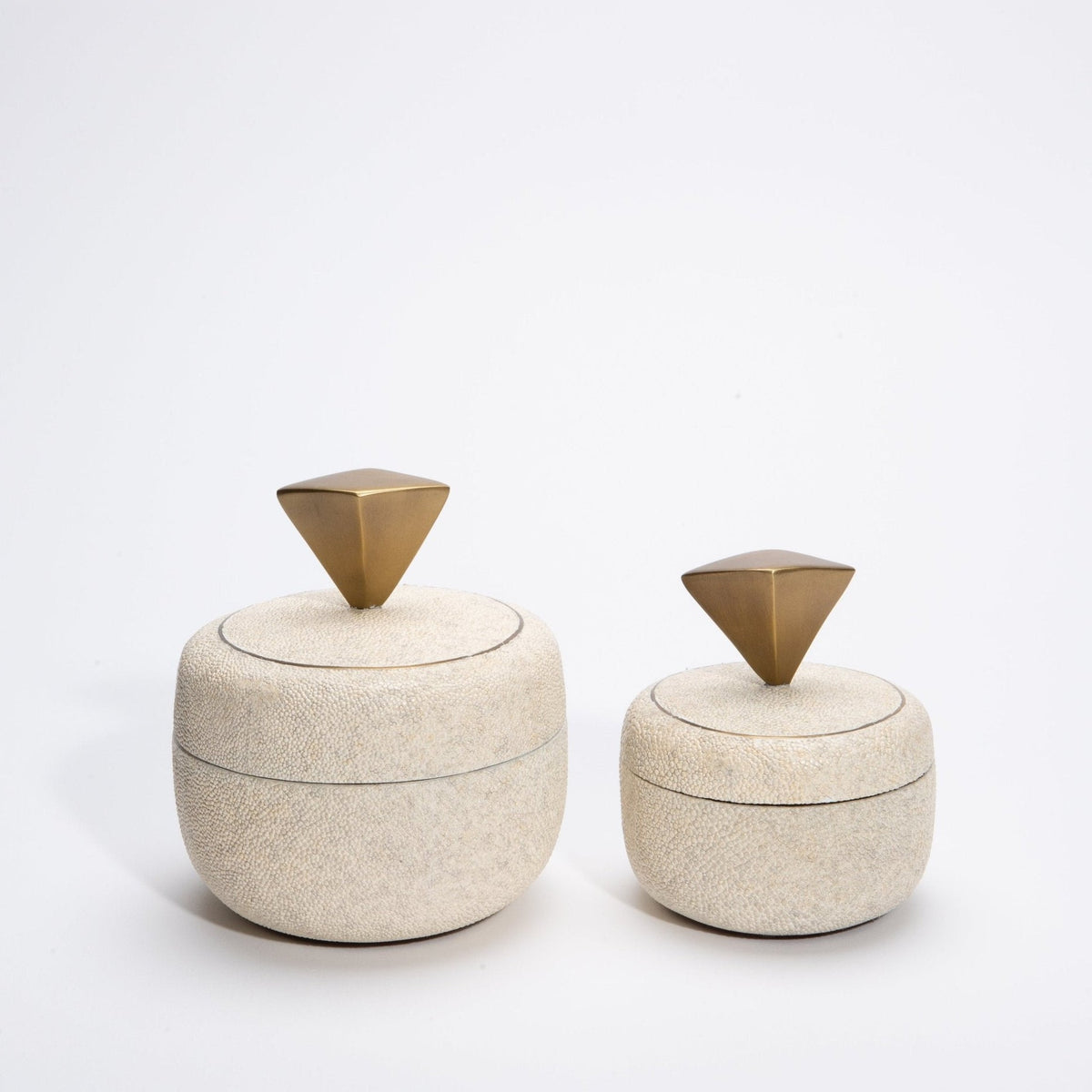 Set of 2 Boxes in Cream Shagreen with Bronze Patina Brass Details by Kifu Paris