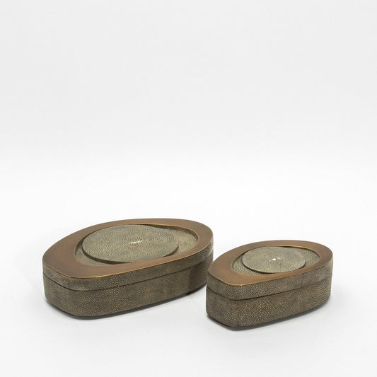 Set of 2 Boxes in Grey Shagreen with Bronze Patina Brass by R&Y Augousti