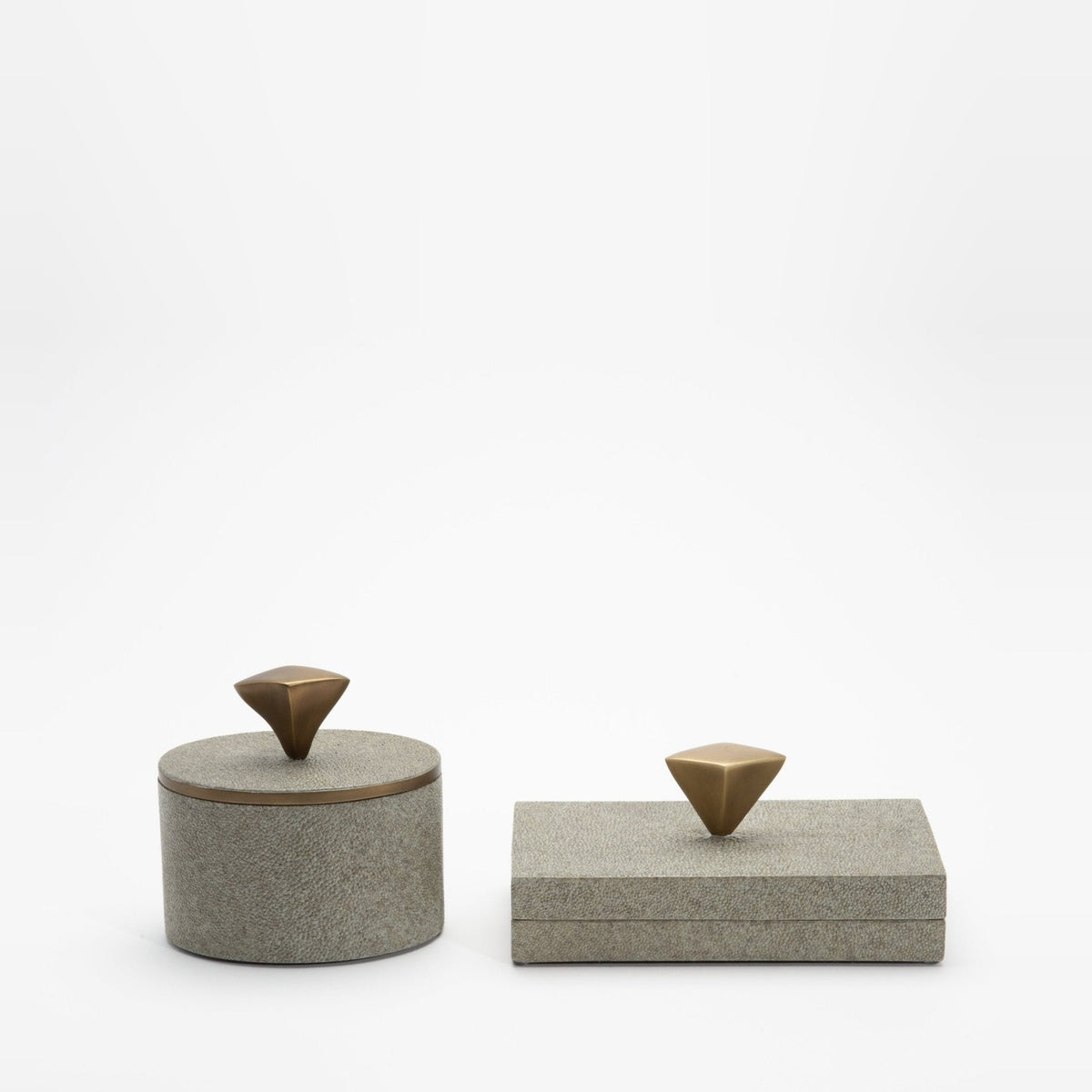 Set of 2 Boxes in Grey Shagreen with Bronze Patina Brass Knob by Kifu Paris