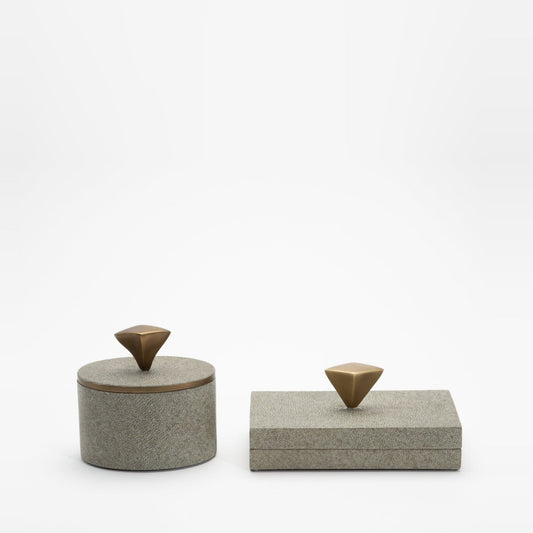 Set of 2 Boxes in Grey Shagreen with Bronze Patina Brass Knob by Kifu Paris