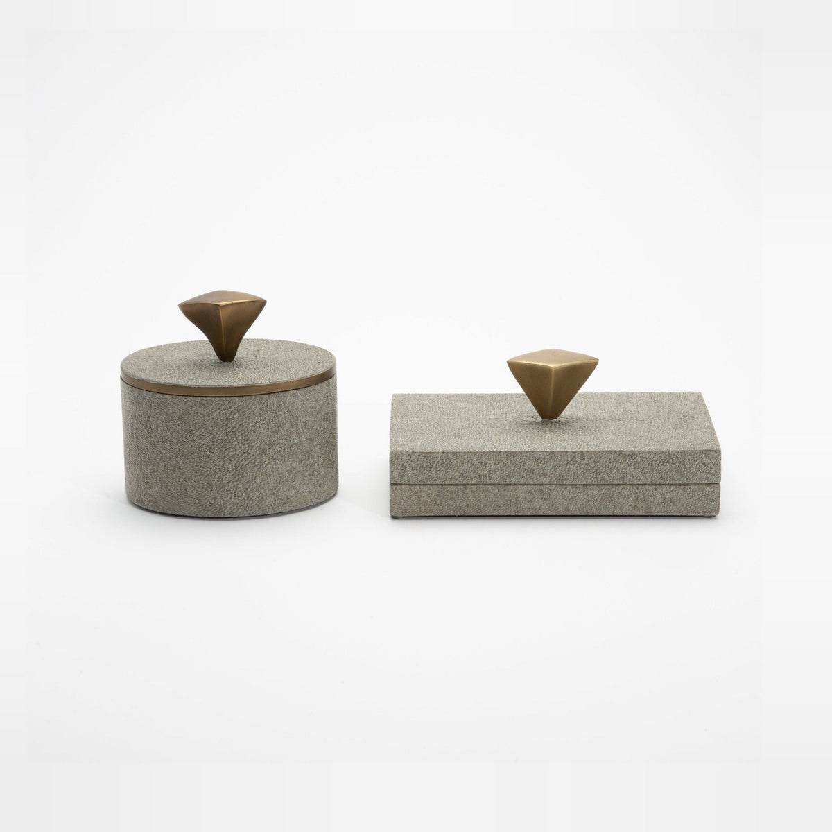 Set of 2 Boxes in Grey Shagreen with Bronze Patina Brass Knob by Kifu Paris