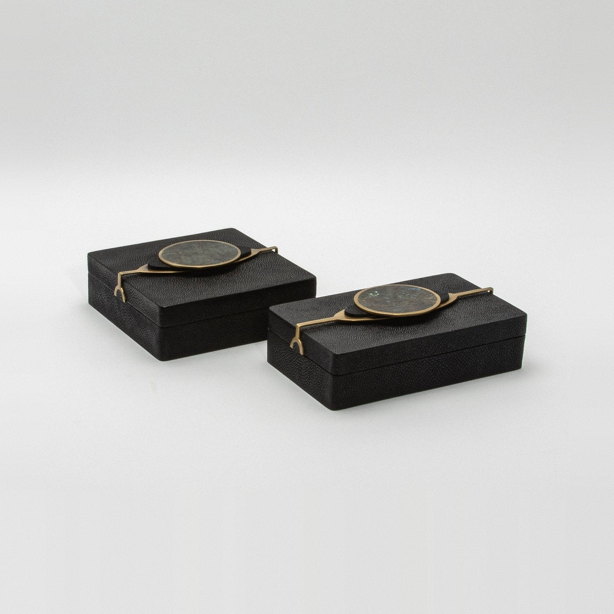 Set of 2 Boxes in Shagreen with Semi-Precious Stone and Brass by Kifu Paris
