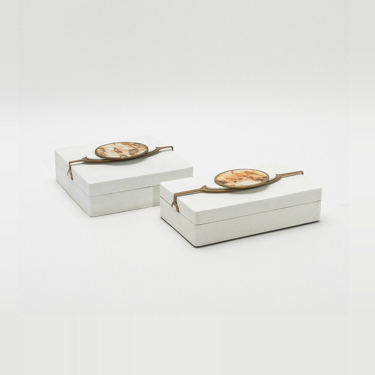 Set of 2 Boxes in Shagreen with Semi-Precious Stone and Brass by Kifu Paris