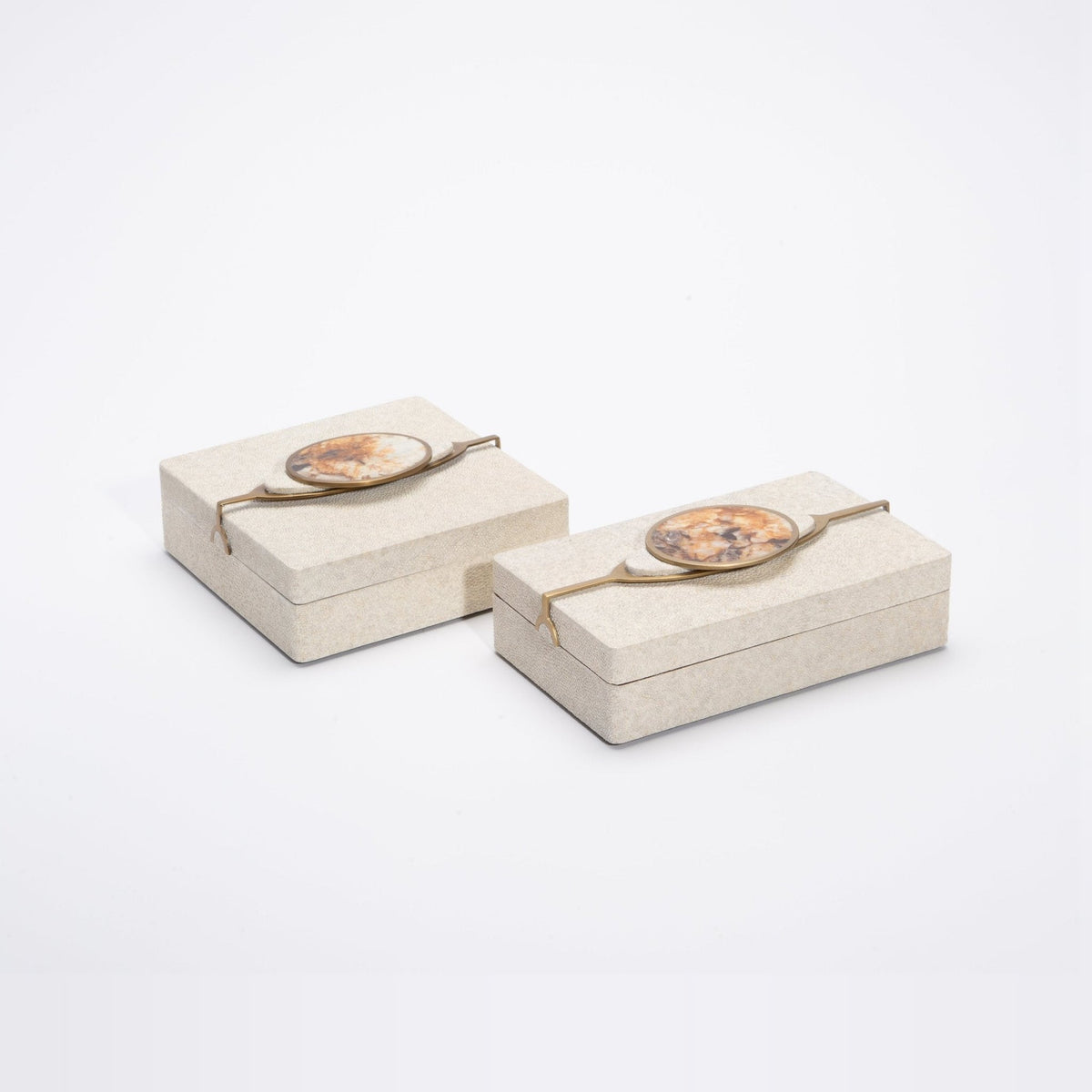 Set of 2 Boxes in Shagreen with Semi-Precious Stone and Brass by Kifu Paris